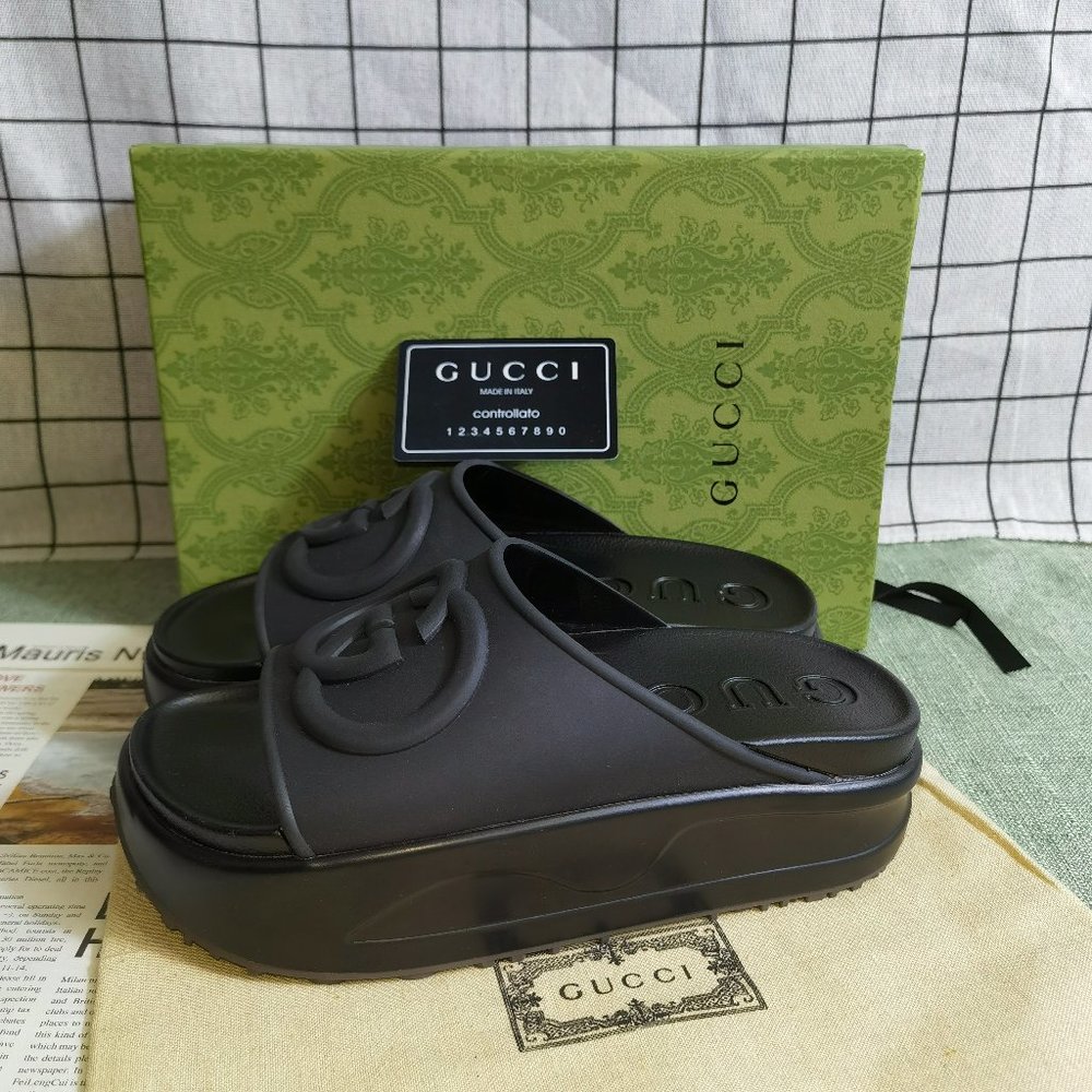 Authentic Gucci Miami Embossed Rubber Slide with Interlocking G